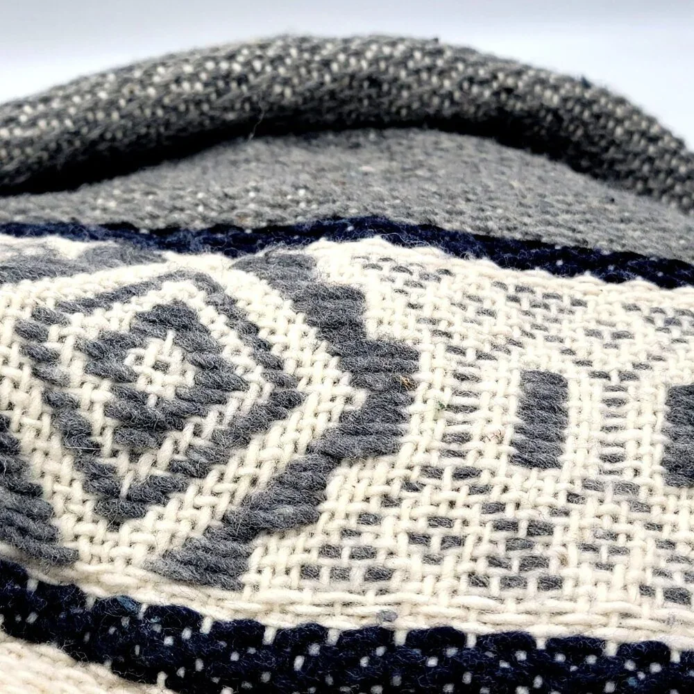 Wool Blend Poncho/Cape Boho With Geometric Pattern Hood & Buttons Beige & Gray - Picture 9 of 14